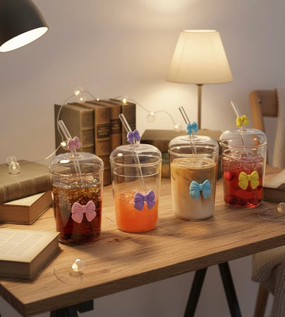 Glass Tumbler with Straws