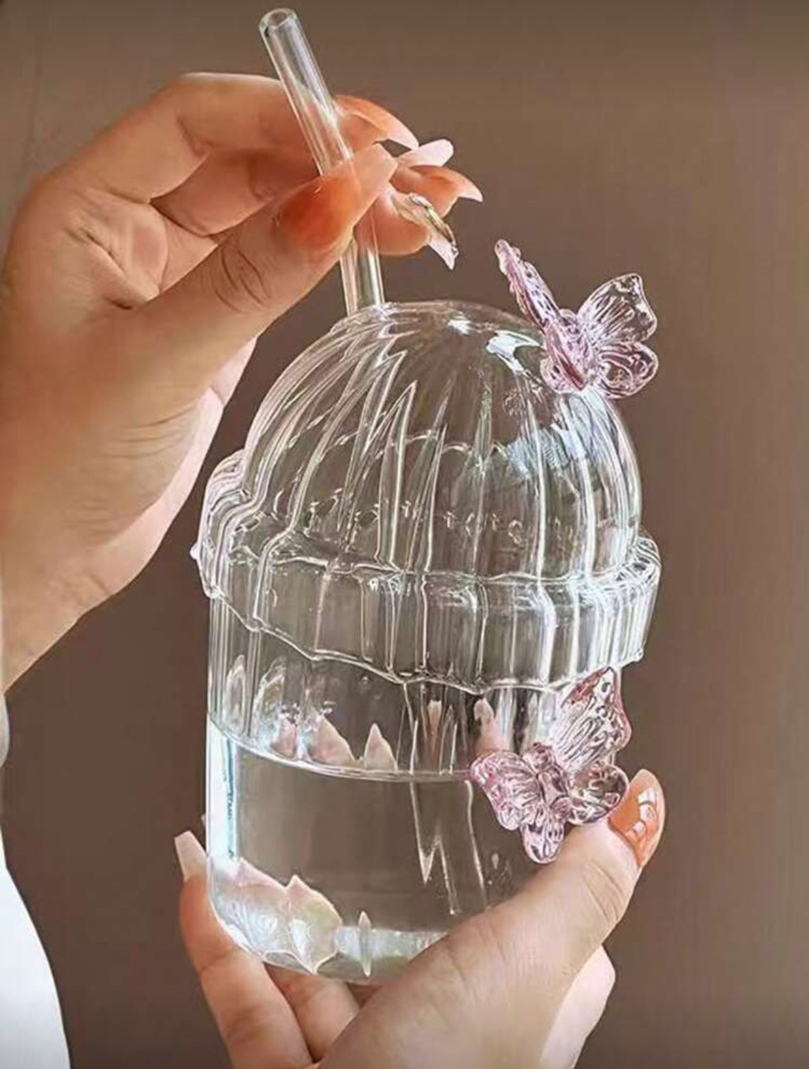 Butterfly Glass Cup with straw